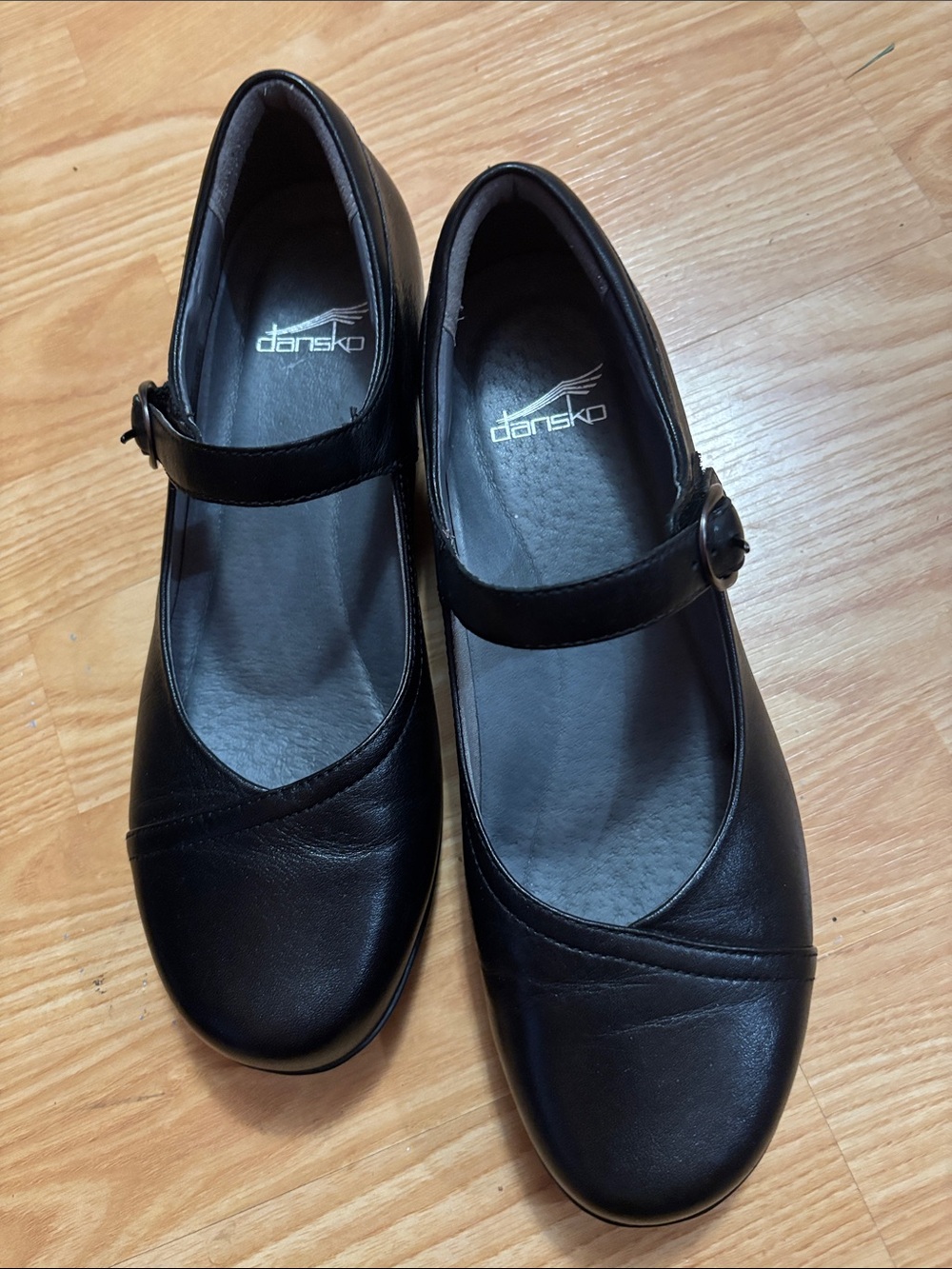 Dansko Black Leather Mary Jane Flats with Buckle Strap